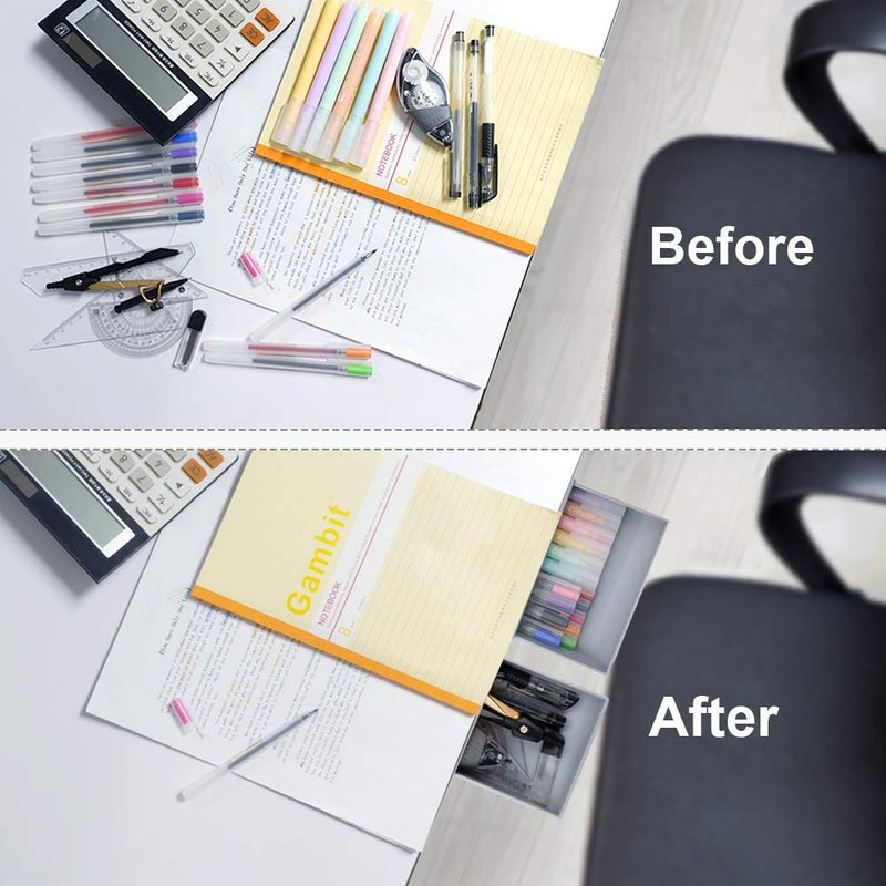 YOOUSOO Desk Drawer Attachment, 2 Pack Pencil Organizer, Hidden Desk Organizer, Under Desk Organizer Adhesive, Pen Holder, Desk Accessories & Workspace Organizers, Pen Drawers, Drawer Tray Storage Desktop - Image 3